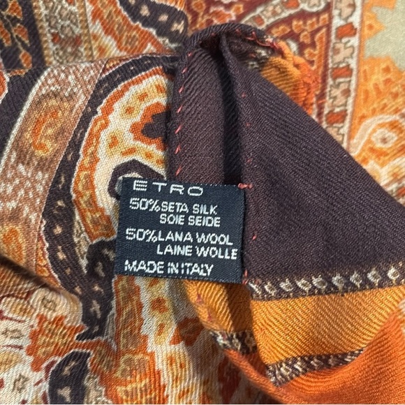 EUC Vintage Authentic ETRO Paisley Patterned Silk And Wool Scarf W/Authentic Box - Picture 4 of 4